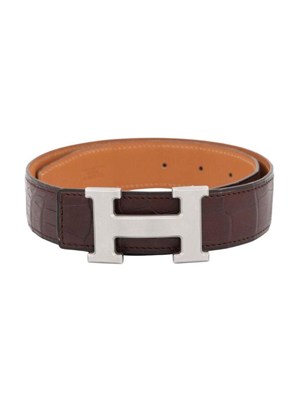 Hermes Belt Constance Dark Brown Matte Silver Porosus Leather 60